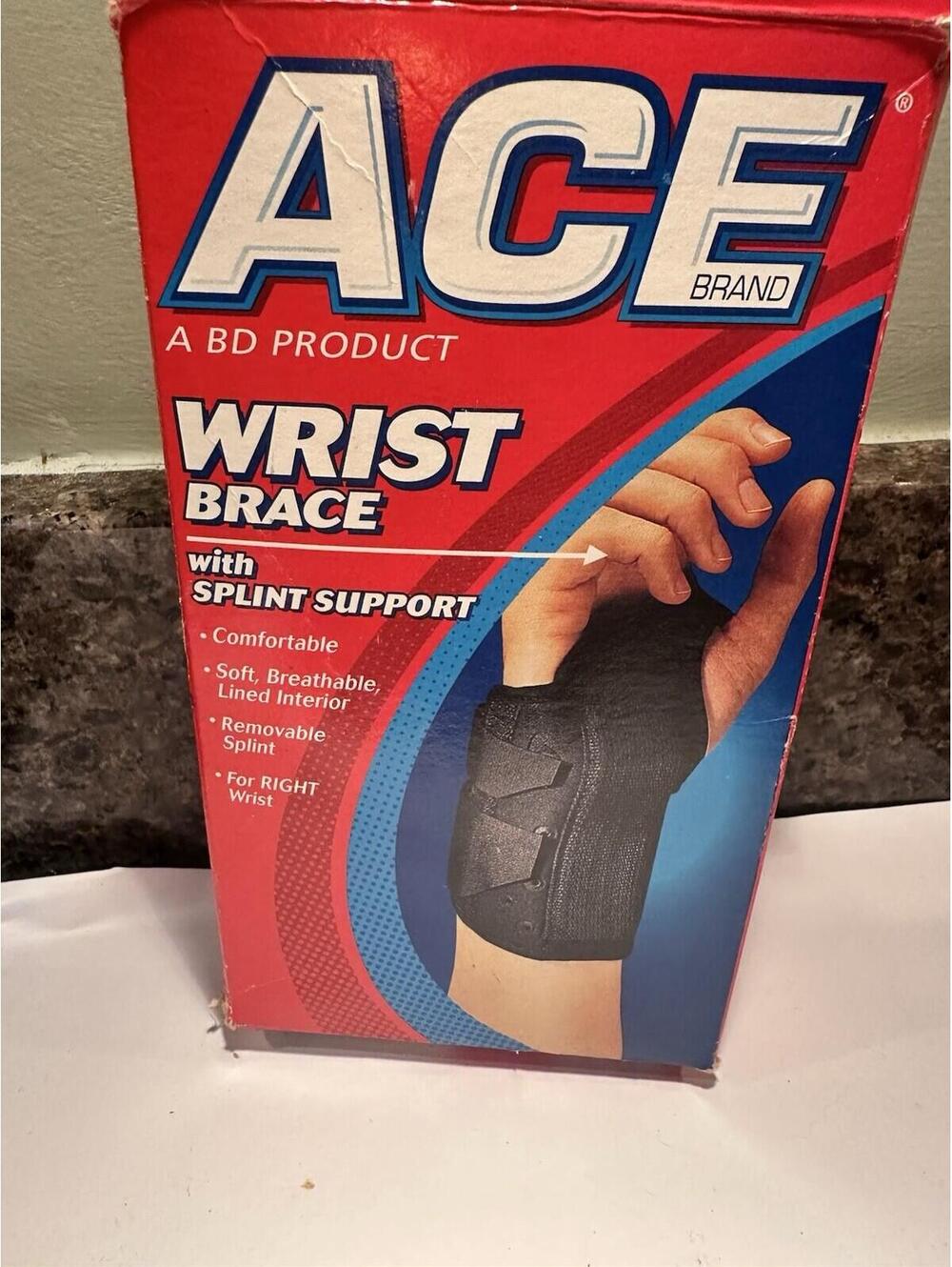 Ace Wrist Brace Removable Splint Support Black Size Small Right